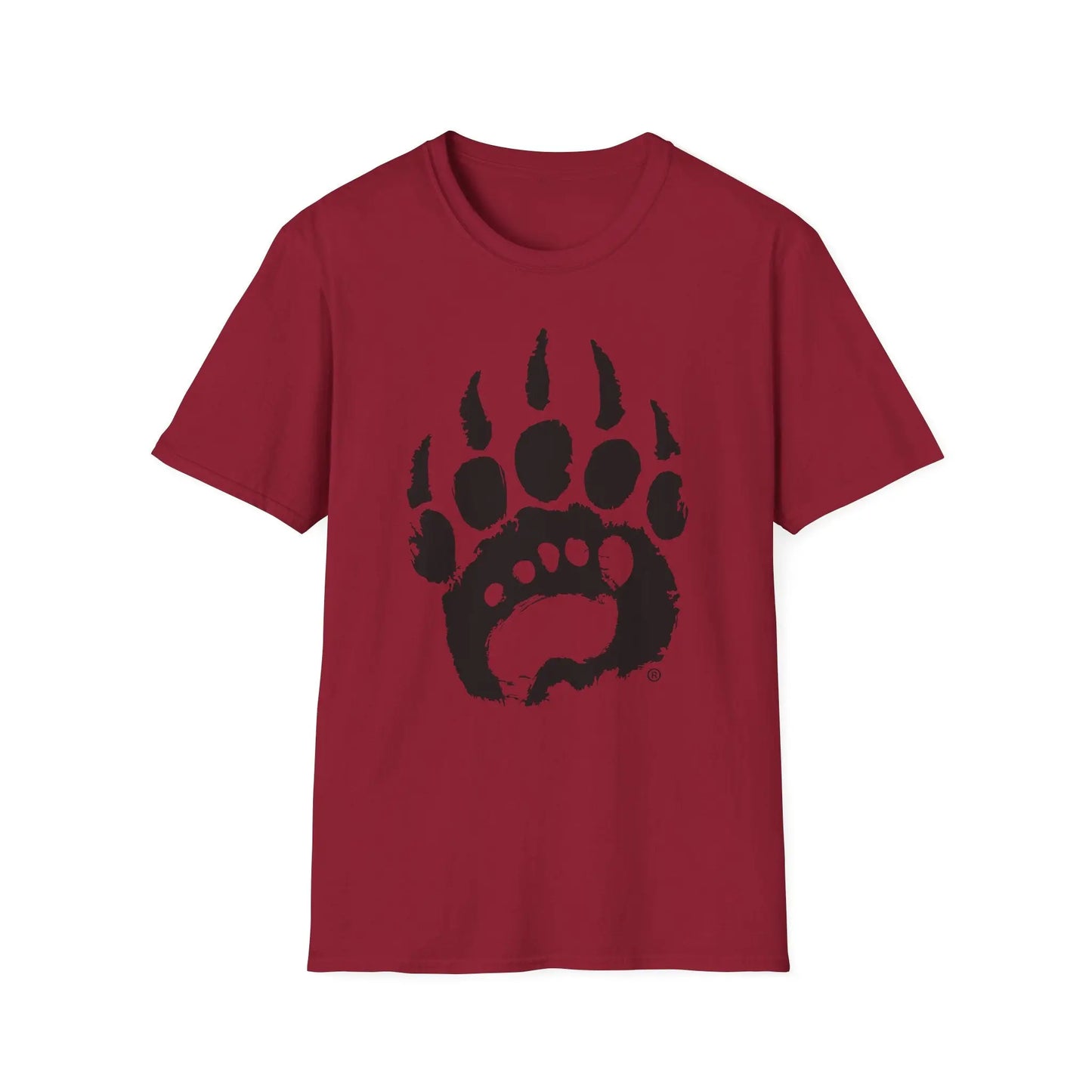 Basic t-shirt boasts maroon short-sleeved relaxed fit with bold black bear paw print