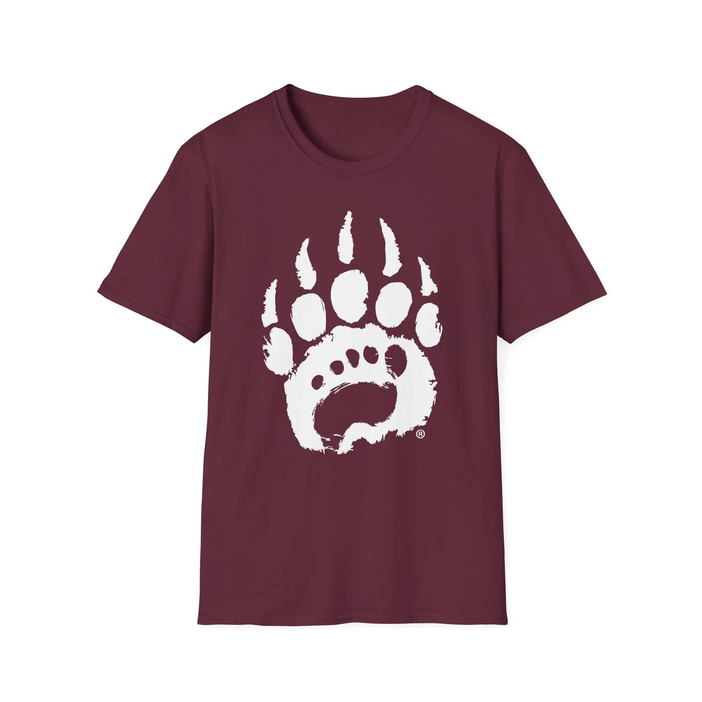 Maroon basic t-shirt boasts bold white bear paw print graphic