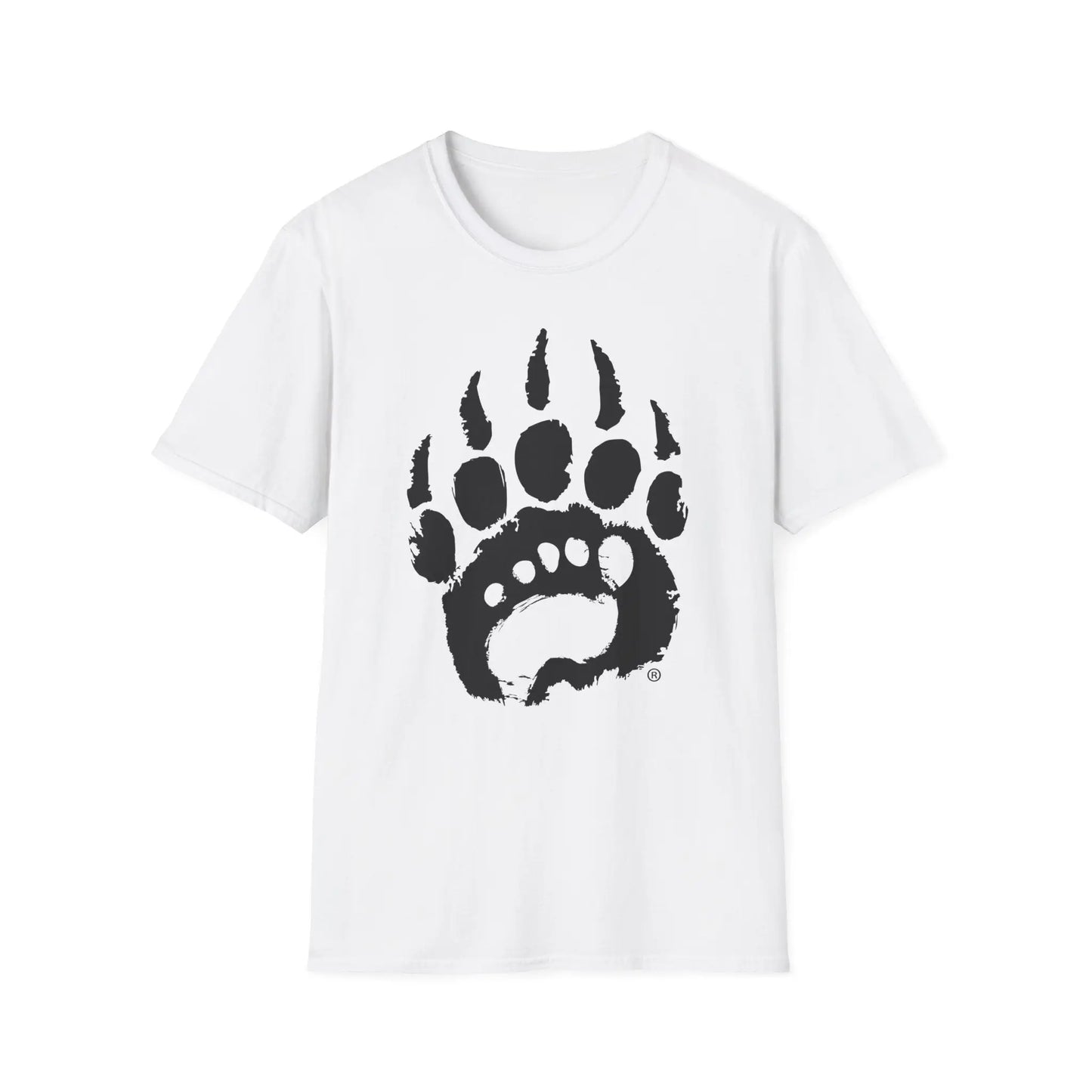 Basic t-shirt boasts white short-sleeve with bold black bear paw print