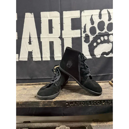 Black suede high-top sneakers from Barely Used Footwear with minor imperfections