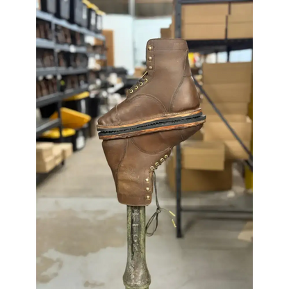 Bearly Used Footwear brown leather work boot with brass eyelets, thick sole, minor imperfections