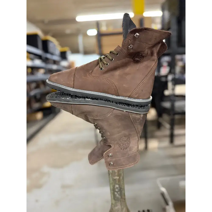 Brown suede work boot with stitched toe cap, minor imperfections, Barely Used Footwear