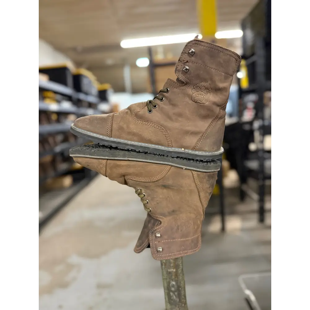 Brown suede work boot from Bearly Used Footwear with rugged sole, minor imperfections
