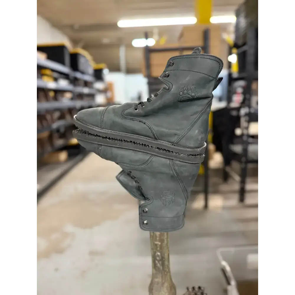 Dark gray leather Barely Used Footwear boot with stitched toe cap, minor imperfections