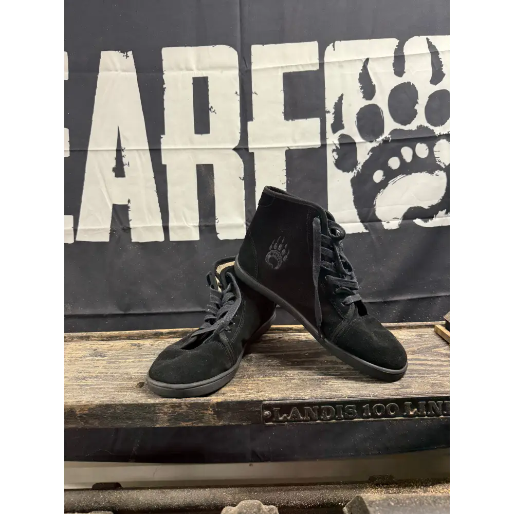 Black suede high-top sneakers from Bearly Used Footwear with minor imperfections