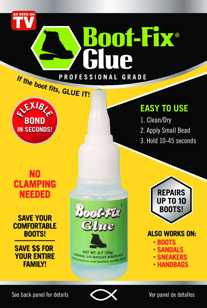 Boot-Fix Glue bottle with green label and black boot graphic