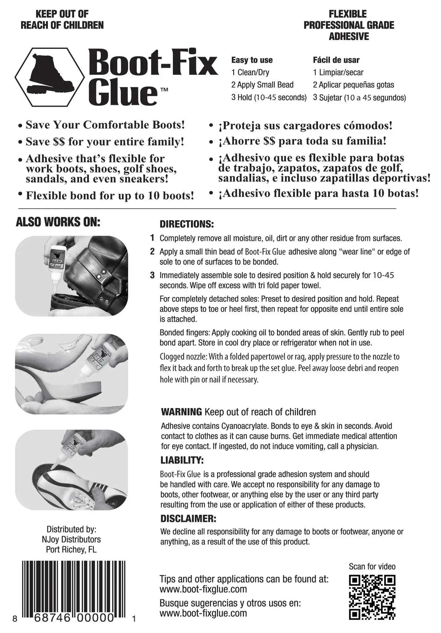Boot-Fix Glue bottle with black cap and white label for boot repair