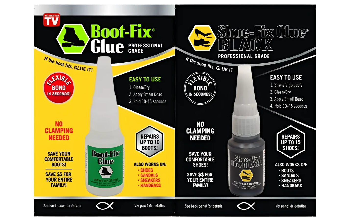 Green white Boot-Fix Shoe-Fix glue bottle with nozzle for shoe repair, 2-pack Amazon listing