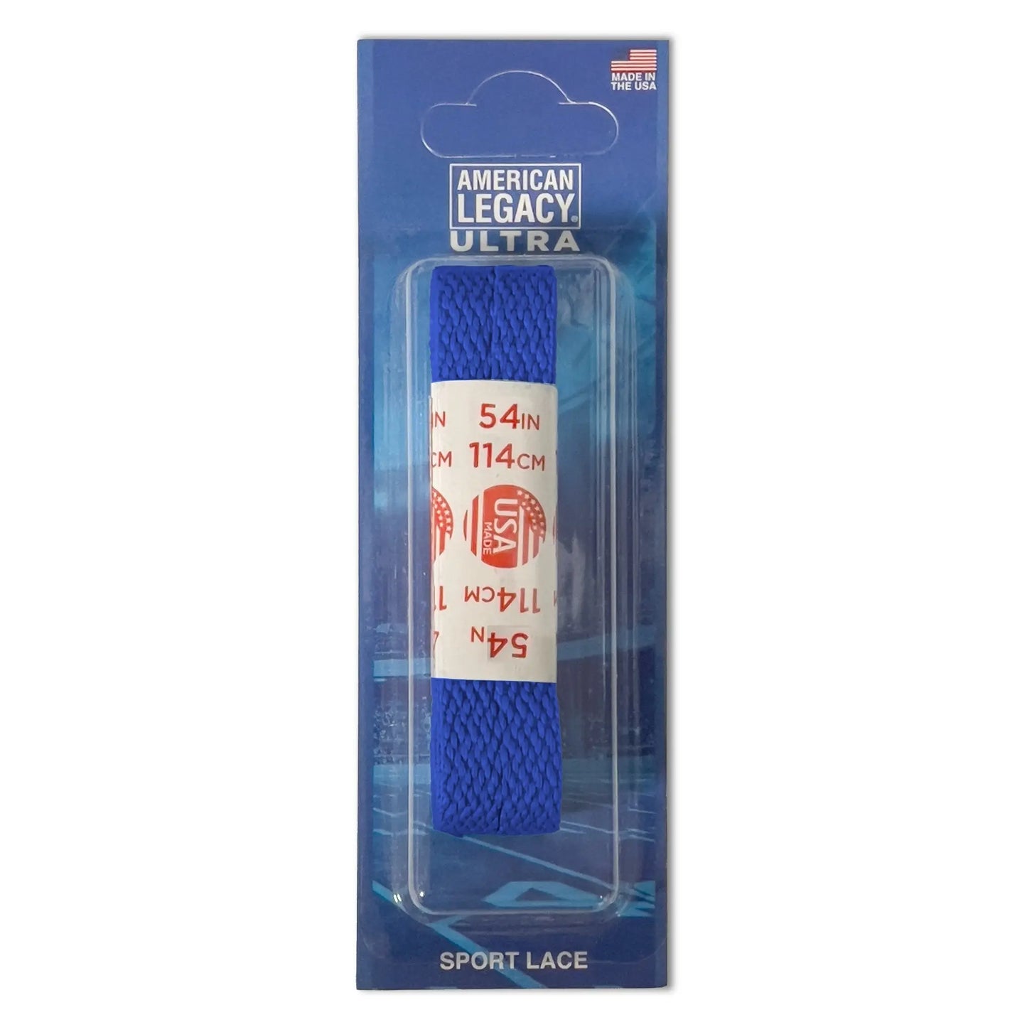 Classic cotton colored American Legacy Ultra blue sport laces in packaging