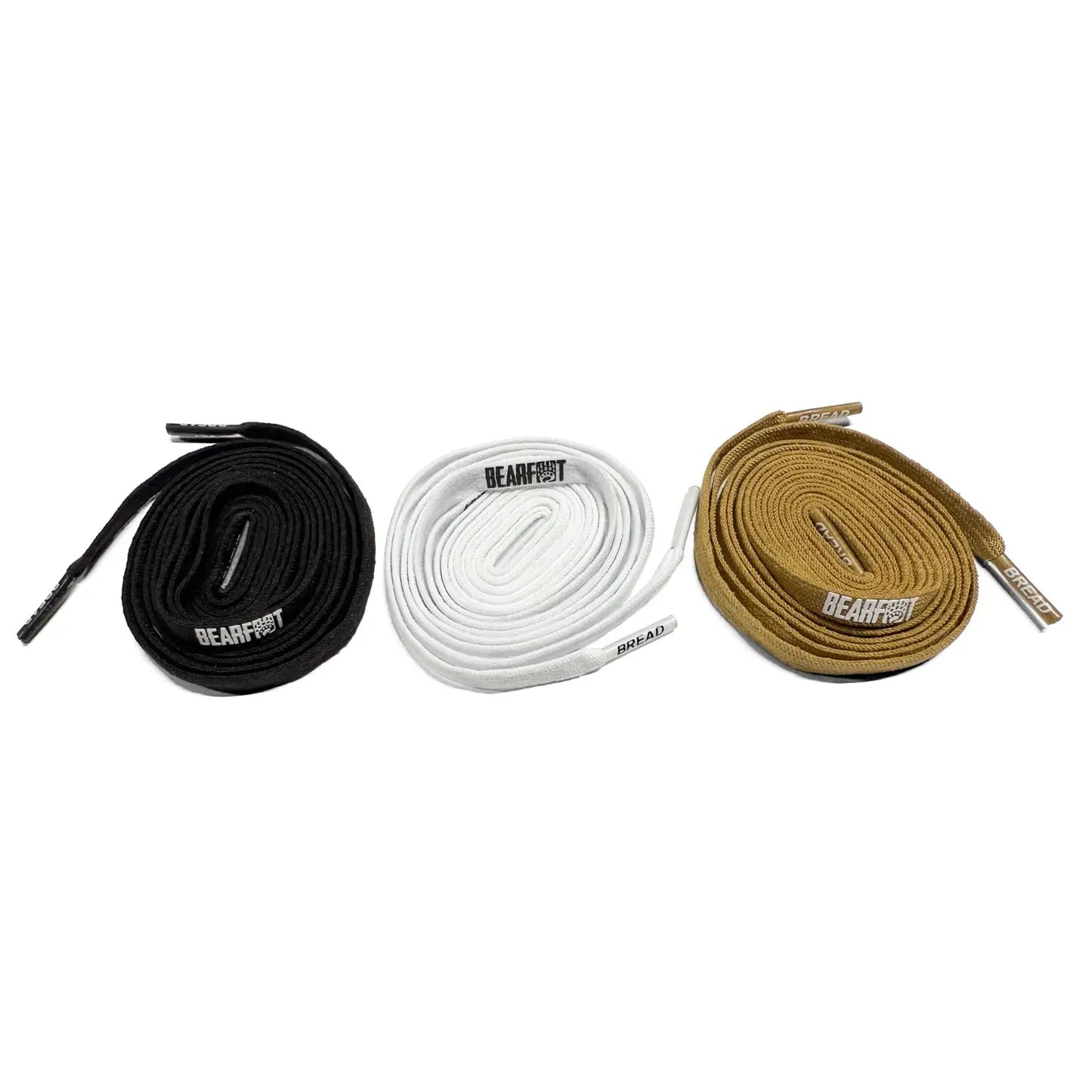 Black and white elastic shoelaces with gold accents and Headfitty logo