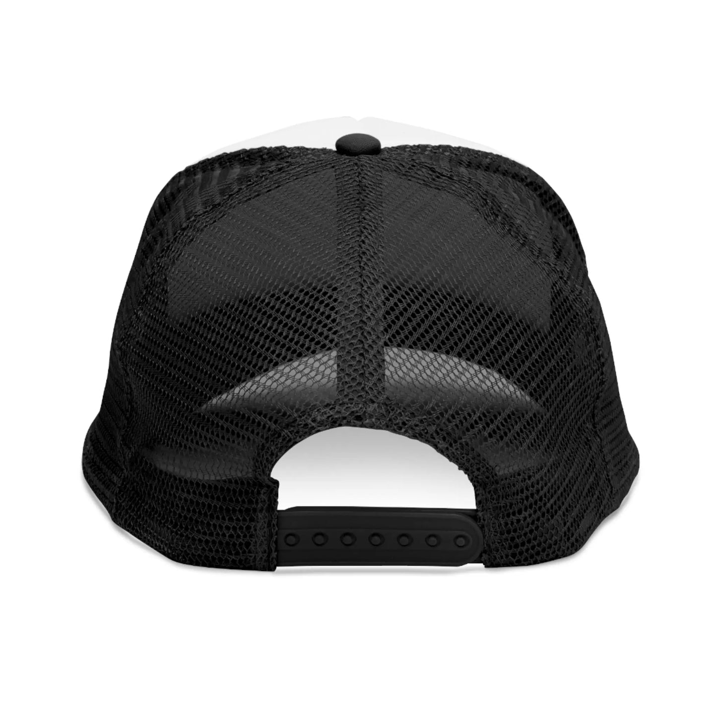 Black Flat Shoe Society trucker hat in vibrant black mesh