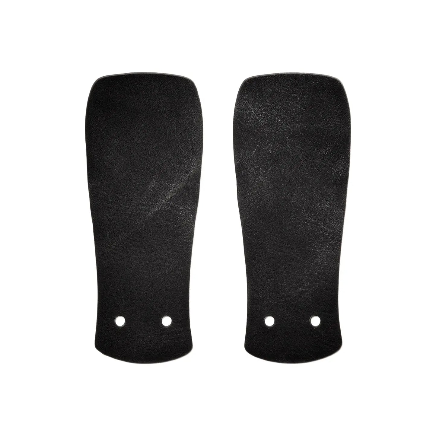 Kilties black leather shin guards with white stitching for minimalist footwear