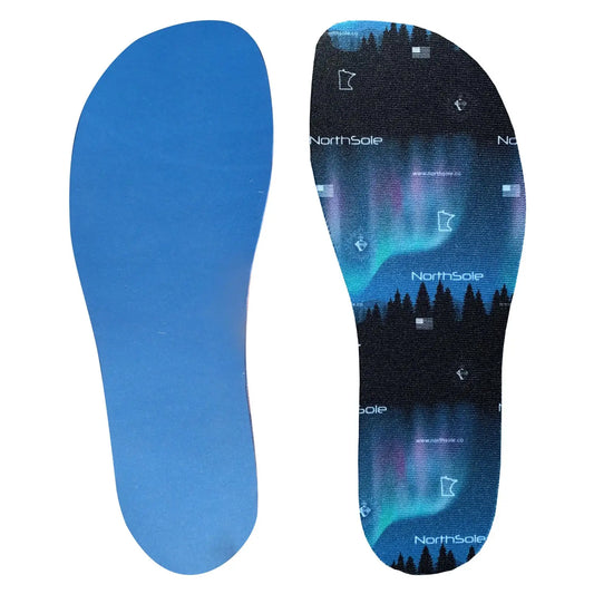 Blue Northsole insole with northern lights design for extra cushioned ride