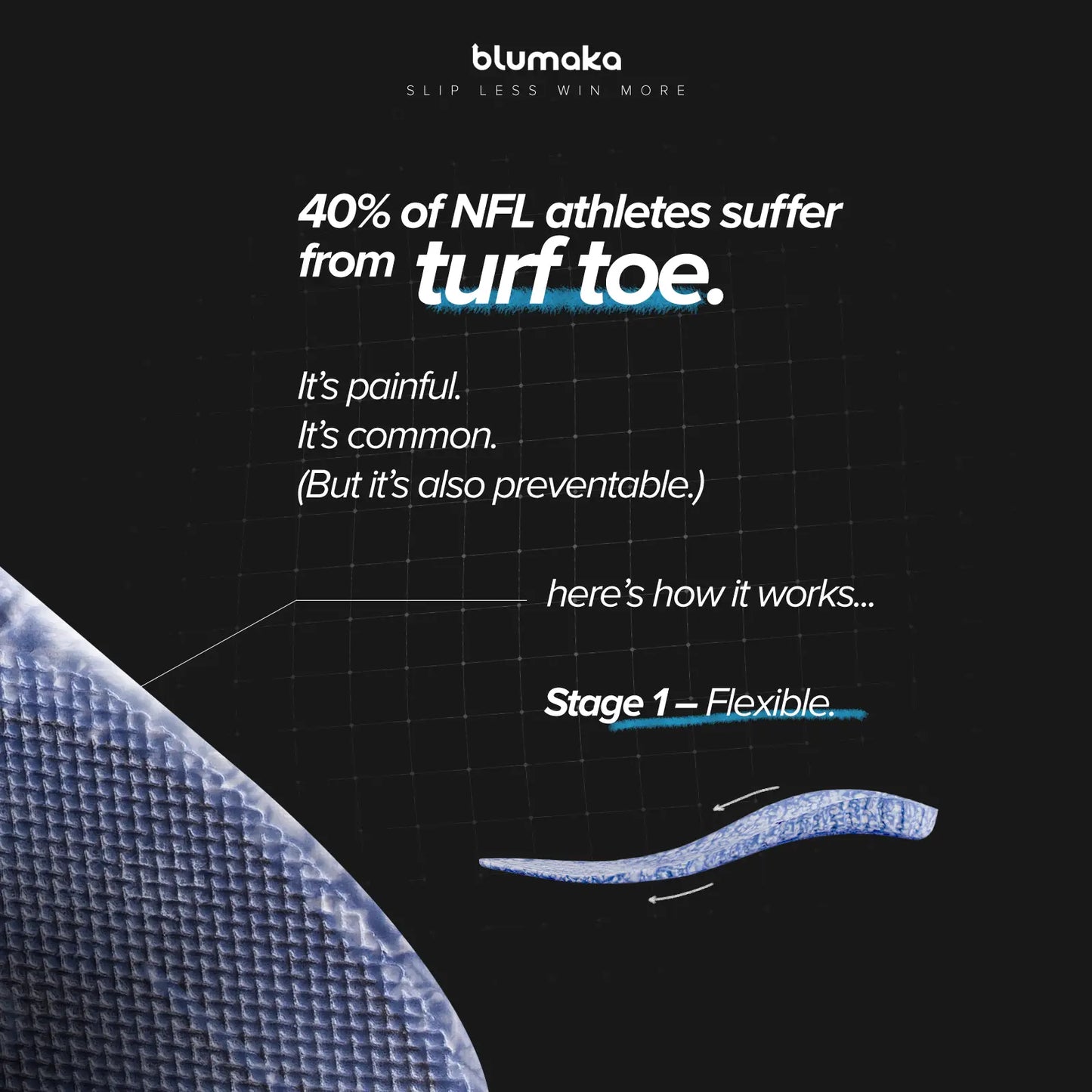 Blue NonSlip Carbon Elite Insole with textured grid pattern