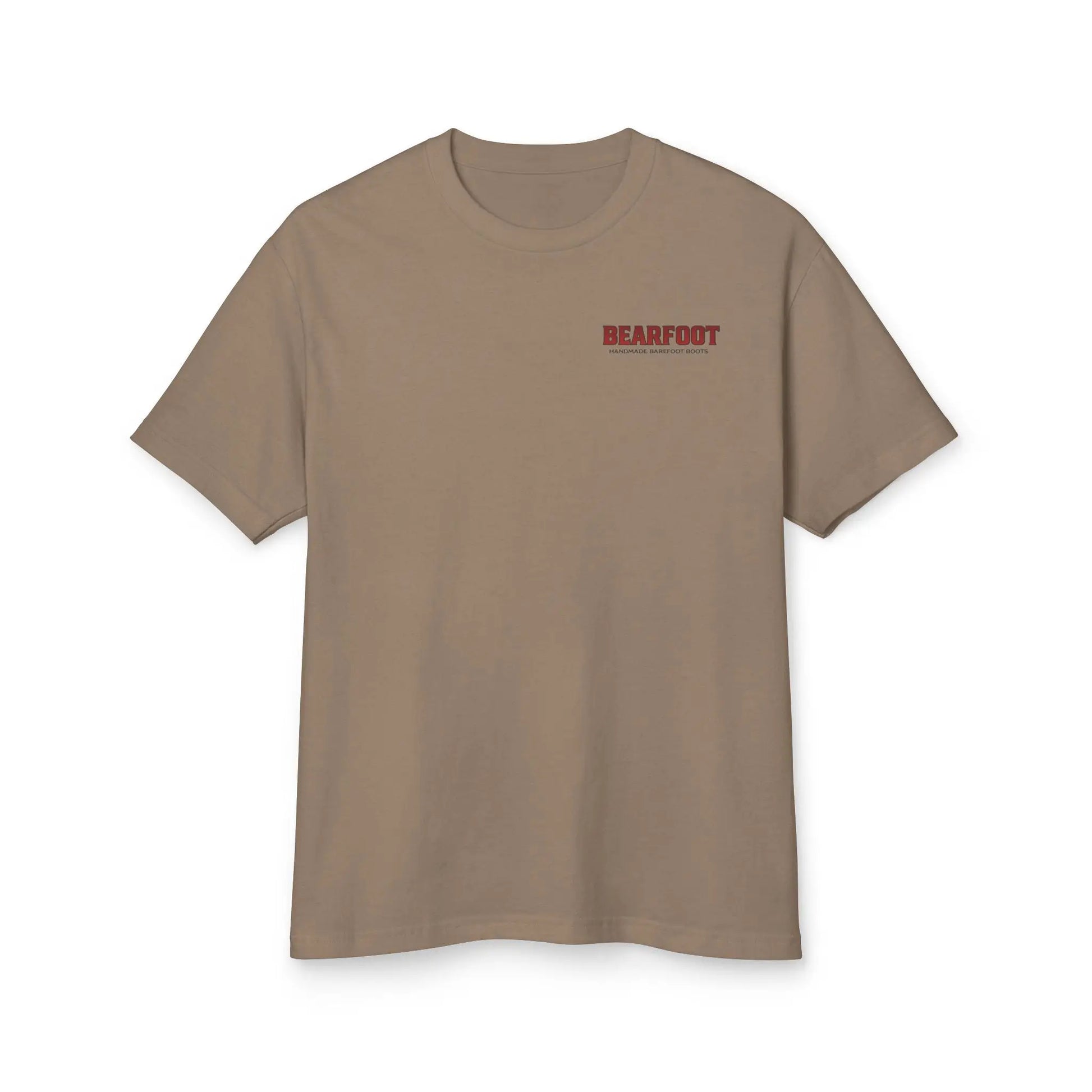 Stand Your Ground graphic tee with red bearfoot text on brown shirt
