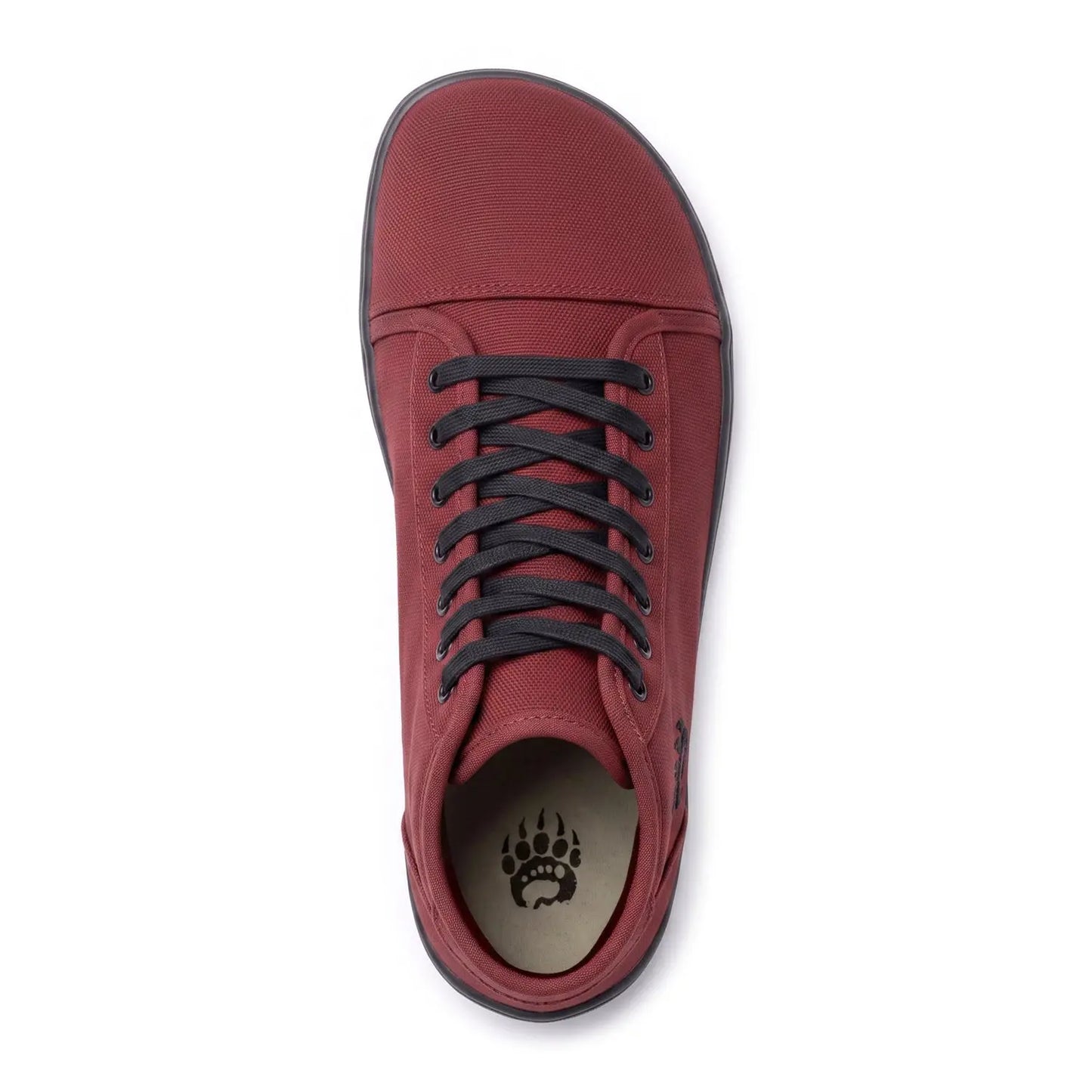 Ursus chtg2 maroon canvas barefoot sneaker with black laces and dark rubber sole features wide toe box