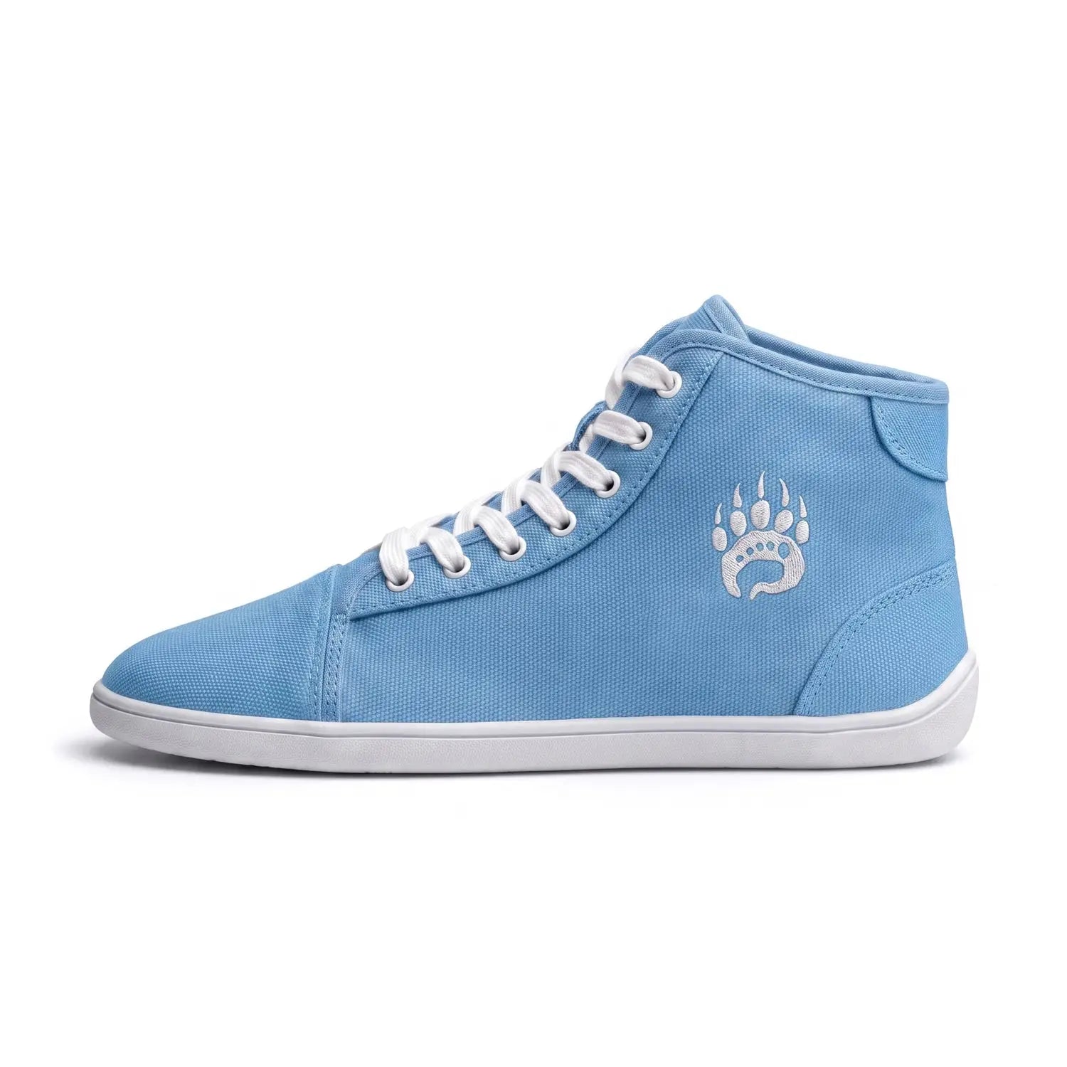 Ursus chtg2 sky blue barefoot sneaker high-top made of light blue canvas with white laces and embroidered paw print logo