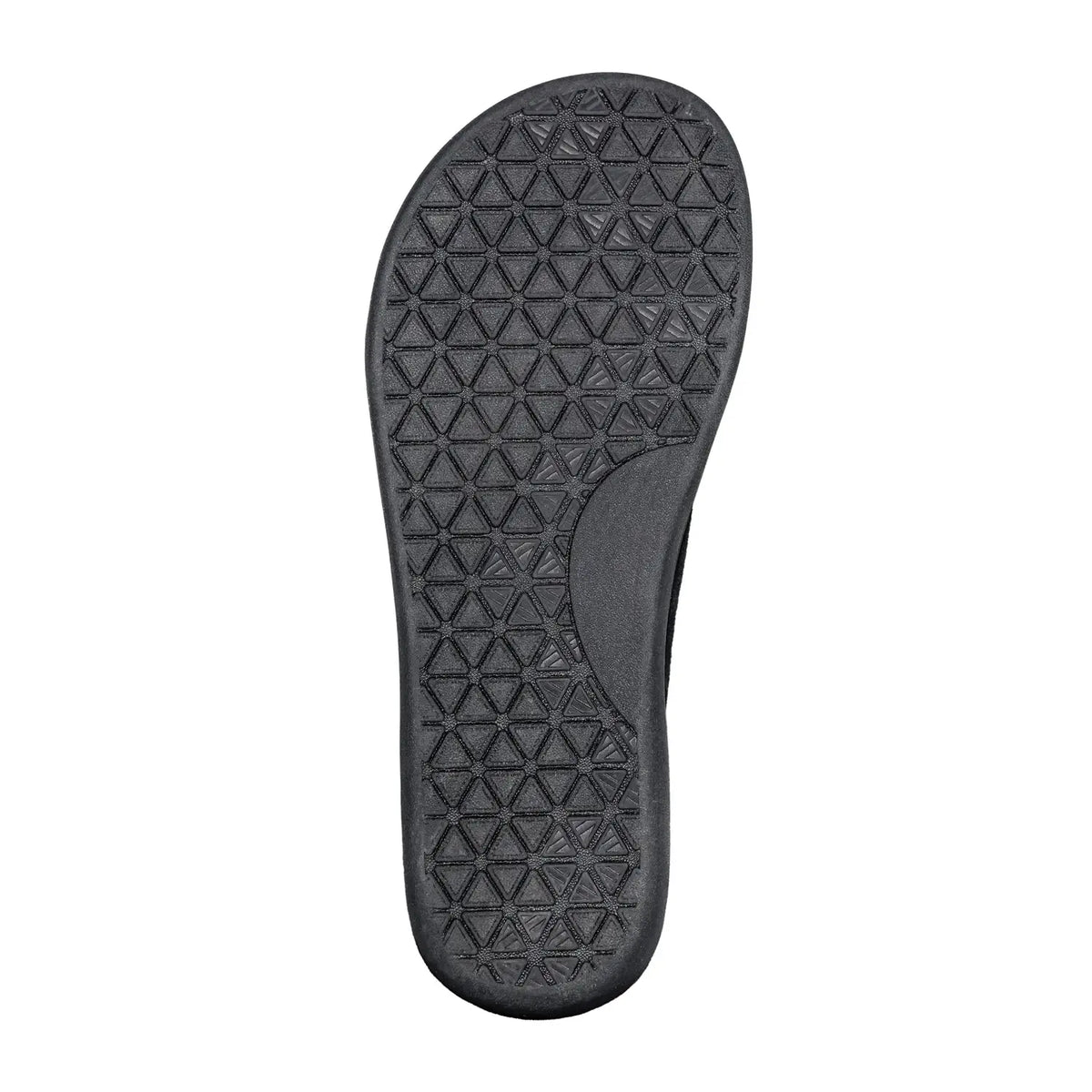 Black rubber sole of ursus sltg2 coyote with geometric triangular tread pattern designed for foot health